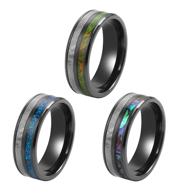 Tizti Jewelry Wholesale Rings Jewelry 8MM Men Ring Meteorite Black Zirconium Titanium Tungsten Ring