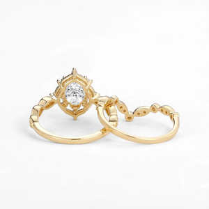 Ensemble de bagues en argent 925 avec diamant moissanite de couleur D, taille ovale, style Art déco, pour femme - Product Image 2