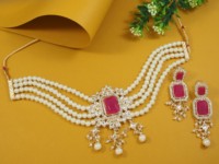 Parure de collier ras-du-cou ethnique indien en alliage plaqué or et cristal, fait main, pour femme - Sans nickel ni plomb, ajustable, idéal pour anniversaire