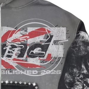 Custom Heavyweight 100% Algodón Hombres Sudadera con capucha Agujero desgastado con capucha Serigrafía Lavado con ácido Bordado Street Set 2025 - Product Image 2