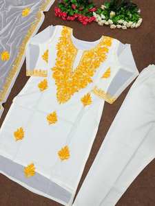 Traje Salwar cosido con cadena amarilla y blanca de alta calidad, tela de seda Georgette de imitación para ropa de fiesta de mujeres indias - Product Image 4