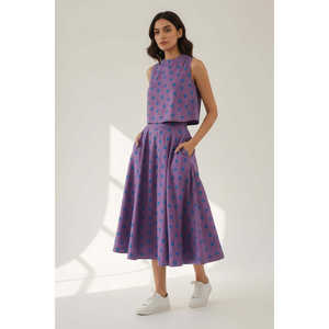 ชุดเซ็ตกระโปรงผ้าทวิลสีลาเวนเดอร์ลายทางถักนิตติ้งเข้ารูปทรงสกินนี่ความยาวระดับเข่า แบรนด์ Autumn Luxury Club ไซส์ 2XL - Product Image 1