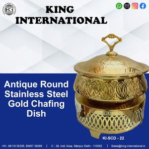 Réchaud Golgappa de couleur or avec chauffe-plats élégant pour les buffets de l'hôtel et du restaurant - Product Image 3