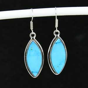 925 Sterling <b>Silver</b> Plated Bohemian Style Fashionable Blue Turquoise Marquise Gemstone Natural Bezel Party Wear <b>Earring</b> - Product Image 5