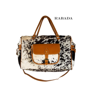 Nouveau sac de voyage unisexe Style occidental fait à la main en cuir de fourrure de vachette bagages multi-usage grande taille sac polochon avec fermeture à glissière - Product Image 4