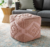 POUF EN COTON PUFFY, oreiller de sol rayé fait à la main, magnifique pouf carré blanc berbère, canapé de sol bohème acceptant les animaux domestiques