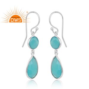 Nuevo diseño 925 plata esterlina Natural Aqua Calcedonia piedra preciosa pendiente joyería personalizada para mujer regalo para ella - Product Image 1