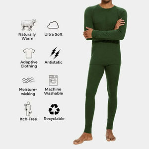 Combinaison de sous-vêtements thermiques en polaire épaisse de couleur vert chasseur personnalisée pour hommes, sous-vêtements respirants pour l'hiver - Product Image 6
