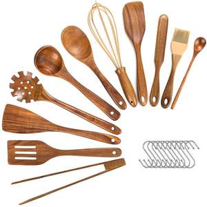 PANS Natural Teak Or Acacia Wooden <b>Kitchen</b> <b>Utensils</b> Set With Spoon Rest Wooden Cooking Spoons Set and <b>Utensils</b> <b>Holder</b> - Product Image 2