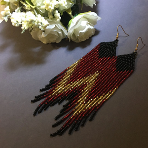 Boucles d'oreilles en perles, boucles d'oreilles longues en or rouge noir, boucles d'oreilles à franges, boucles d'oreilles boho, boucles d'oreilles en perles de rocaille, boucles d'oreilles faites à la main - Product Image 3