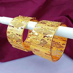 Indian Gold Plated Bangles Set Filigree Style Engraved Hinge Openable <b>Big</b> Broad Bridal Bracelet Bangles Jewelry <b>for</b> <b>Women</b> - Product Image 3