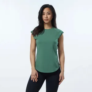 Performance Fit 95% Cotton 5% Spandex Fitted Cap Sleeves Raglan Shaped Crew Neckline Women Luxury Green T-Shirt with Scoop Hem