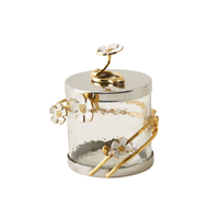BEST SELLER COLLECTION FLEUR D'OR, BOÎTE DE RANGEMENT CYLINDRIQUE EN VERRE AVEC Couvercle en Marbre, Design Classique et Élégant, pour Bonbons, Biscuits et Rangement de Cuisine
