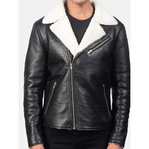 Veste en cuir enduit sur mesure pour homme, col montant, noir et blanc, fausse fourrure, avec broderie de logo personnalisée, grande taille, vente en gros - Product Image 4