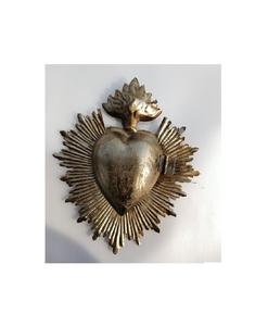 Pure Metal Antique Brass Embossed Sacred <b>Heart</b> Milagros Mary Votive <b>Locket</b> - Product Image 6