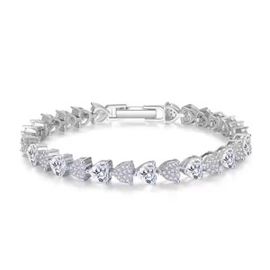 Bracelet de tennis en argent 925 délicat pour femmes et filles, diamant taillé en coeur, Moissanite cultivé en laboratoire, élégant bracelet en diamant taillé en coeur - Product Image 2