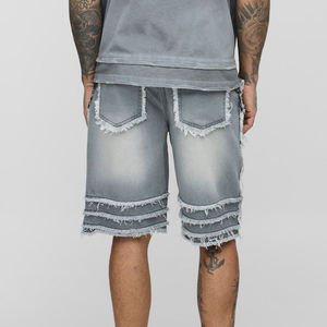 2025 New Arrived Summer Wear Reverse Stitch <b>Long</b> Lewngth Denim <b>Shorts</b> For <b>Men</b> Loose Fit Streetwear Style Denim <b>Shorts</b> - Product Image 3
