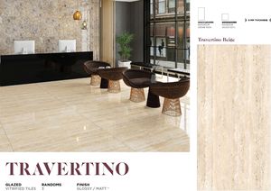 CARREAUX EN PORCELAINE Émaillée MODERNE DESIGN ITALIEN TRAVERTINO BEIGE pour VILLA & MALL - Product Image 2