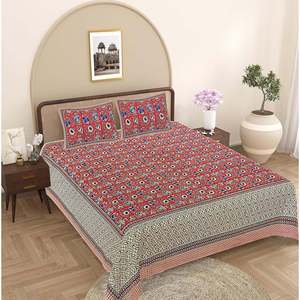 Red <b>Floral</b> 100% Cotton 240 TC Super King Bedsheet Set with 2 Pillow Covers 3-Piece Home Use <b>Sheet</b> Collection (SHKV1104) - Product Image 1