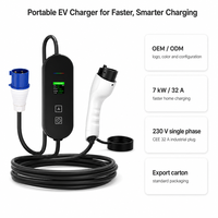 Pengisi Daya EV Portabel 7kW 32A Konektor GB Layar Digital EVSE Rumah, Pengisian Cepat Rumah dengan Steker CEE, OEM ODM