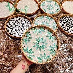 Bandeja de bambú y ratán con perlas incrustadas Productos hechos a mano de tamaño 20cm, productos perfectos hechos a mano, de artesanía de Vietnam - Product Image 5