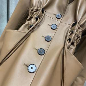 Automne luxe en cuir de mouton véritable femmes Long Blazer imperméable taille manteaux pour hommes - Product Image 4