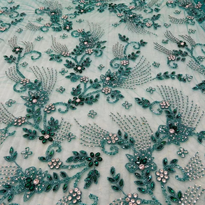 Best Price 100% Polyester Luxury Beaded <b>Fabric</b> with Zircon Handmade Indian Supplier Woven Mesh Pattern Wedding Garments Making - Product Image 1