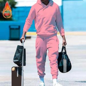 Nouveau automne/hiver hommes sweat à capuche à lacets pantalon survêtement couleur unie 100% coton écologique respirant de haute qualité - Product Image 4