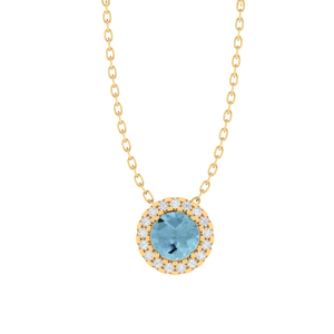 Cadena de 9.8mm Chapada en Rodio con Colgante de Piedra Preciosa de Aguamarina Turquesa de Corte Redondo y Circonita Cúbica Hecha de Plata de Ley - Product Image 1