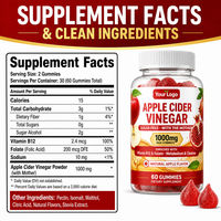 Gummies au vinaigre de cidre de pomme 1000mg sans sucre avec la mère naturelle B12 Folate Détox Nettoyage 60 Gummies Végétaliens OEM Marque Privée
