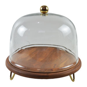 Soporte de pastel de madera y vidrio con perillas decorativas de metal y pie, fiesta de cumpleaños de boda y diseño de aniversario, soportes de vajilla - Product Image 2