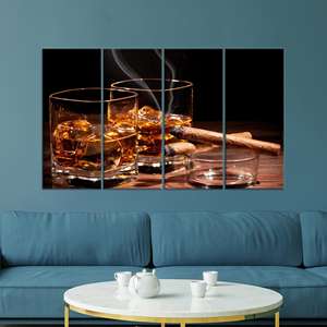 Arte Moderno Impreso en Lienzo para Decoración de Cuarto de Hombre, Whisky, Cigarros, Juego de 4 Lienzos - Product Image 1