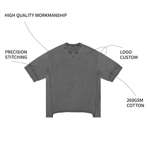 OEM Wholesale Oversized T-<b>Shirt</b> Heavyweight 260 GSM Tees <b>Patchwork</b> Streetwear Acid Wash Vintage DTG Cotton Custom Men T <b>Shirt</b> - Product Image 2