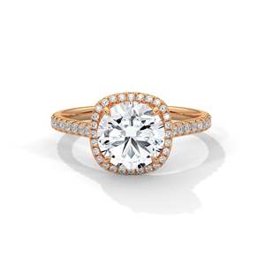 Bague de fiançailles halo avec diamant de laboratoire 2 carats, clarté VVS, or jaune/rose/blanc 14K/18K, taille ronde et coussin - Product Image 3