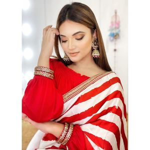 Tendance indienne, joli vêtement de fête de couleur blanche et rouge, impression numérique en soie pour dames du marché indien - Product Image 6