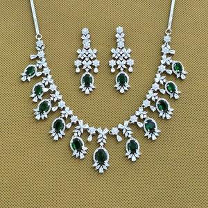 Indian Exporter of Cubic Zirconia Classic Necklace with Rhodium Plating Fashion Dangle <b>Earrings</b> Artificial Jewelries - Product Image 2