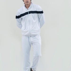 Ensemble de survêtement blanc pour homme, fermeture éclair intégrale, col montant, vêtements de sport, détail de bande noire sur la poitrine, course à pied, jogging, entraînement, tissu poly - Product Image 3