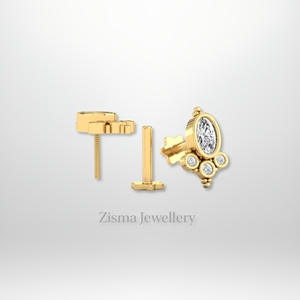 Ensemble de lunette ovale et ronde de luxe boucles d'oreilles en diamant 14K or massif certifié IGI diamants naturels cultivés en laboratoire bijoux de piercing - Product Image 2