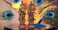 28.5 pouces fait à la main grande sculpture hindoue en laiton Figurine moderne Radha Krishna Statue idole incrustation travail pour mariages anniversaires