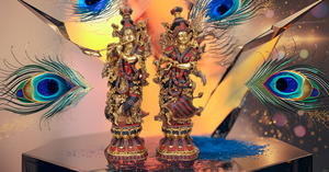 28.5 pouces fait à la main grande sculpture hindoue en laiton Figurine moderne Radha Krishna Statue idole incrustation travail pour mariages anniversaires - Product Image 4