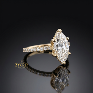 Anillo de Compromiso con Corte Marquesa, Oro de 18K, Anillo de Diamantes Marquesa de Lujo, Joyería Nupcial con Pavé para Mujer - Product Image 1