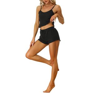 Trendy Summer Women's for <b>Lounge</b> Outfit Custom Fit Tank Top and Above Knee Shorts Solid Pattern <b>Two</b>-<b>Piece</b> Design for Wear - Product Image 2