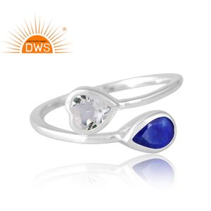 Diseño de textura Plata de ley Cristal natural Cuarzo y lapislázuli Anillo de piedras preciosas Diseño personalizado Fabricante de joyas - Product Image 3