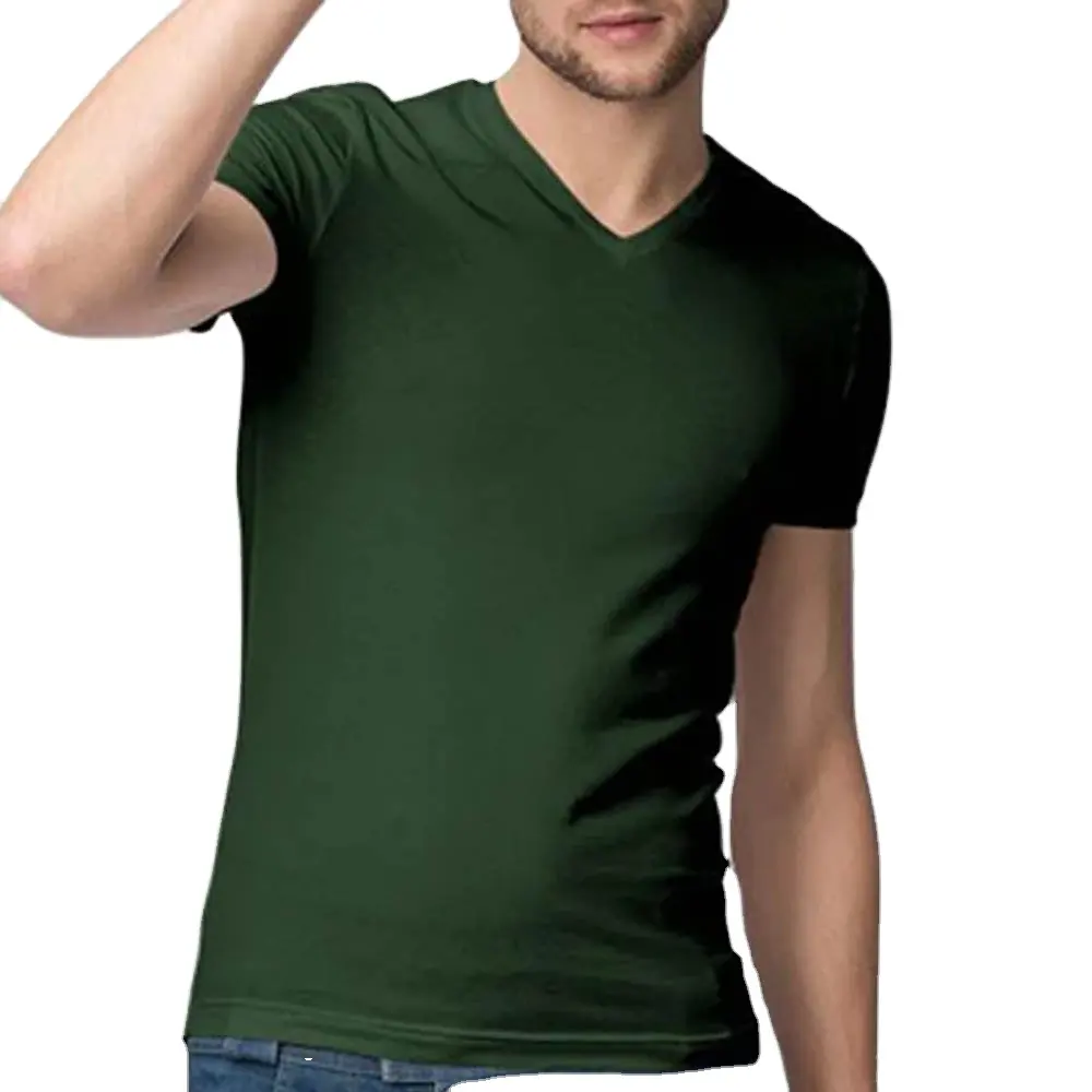 男性用フレッシュクリーンスレッドVネックTシャツ-収縮前のソフトフィットプレミアムクラシックTシャツ