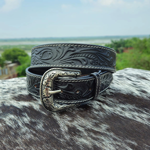 Cinturón de cuero de grano completo genuino estilo vintage hecho a mano Black Beast con hebilla de aleación longitud personalizada - Product Image 3