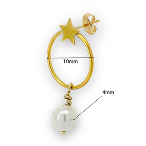 Elegantes y clásicos pendientes de aro de Estrella de oro de 14 quilates con gota de perla joyería fina para mujeres y niñas - Product Image 5
