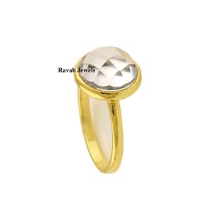 RJR00198 925 anillo de plata esterlina cristal transparente cuarzo 12mm Checker chapado en oro bisel ajuste incrustaciones finas exportación regalo para niñas - Product Image 4