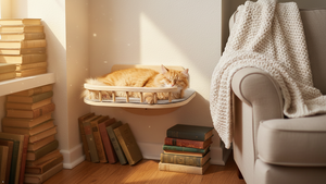 Arbre à chat mural moderne et peu encombrant |   Grande barrière de protection pour meubles de chat avec coussin doux, échelle robuste, corde et étagère en bois massif - Product Image 6