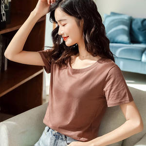 Summer solid color T-shirt basic round neck short sleeve T-shirt women elastic slimming thread top T-shirt From Bangladesh - Product Image 3