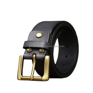 Ceinture décontractée en cuir véritable de qualité supérieure pour homme, finition marron ou beige, avec rouleau en laiton massif, boucle à broche unique - Product Image 3